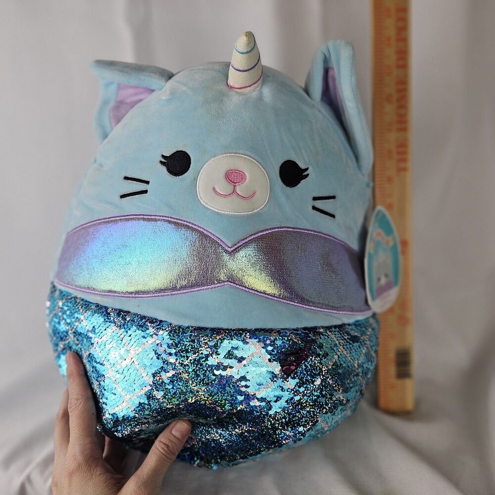 Squishmallow 14” Svetlana Caticorn Mermaid Blue Sequin Iridescent Plush Has Tags